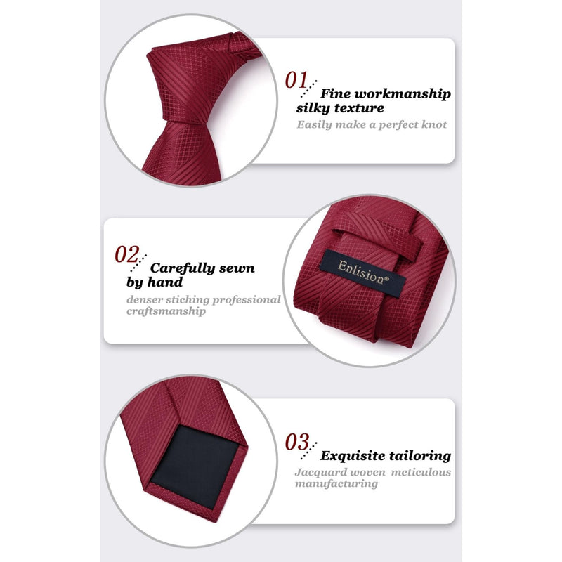 Stripe Tie Handkerchief Set - BURGUNDY-1