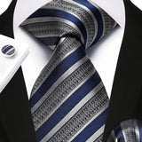 Stripe Tie Handkerchief Cufflinks - NAVY BLUE/GREY