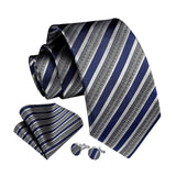 Stripe Tie Handkerchief Cufflinks - NAVY BLUE/GREY