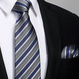 Stripe Tie Handkerchief Cufflinks - NAVY BLUE/GREY