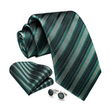 Stripe Tie Handkerchief Cufflinks - GREEN