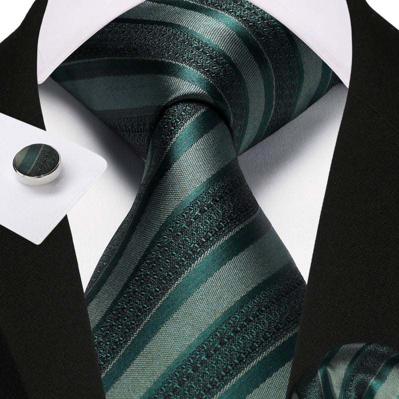 Stripe Tie Handkerchief Cufflinks - GREEN