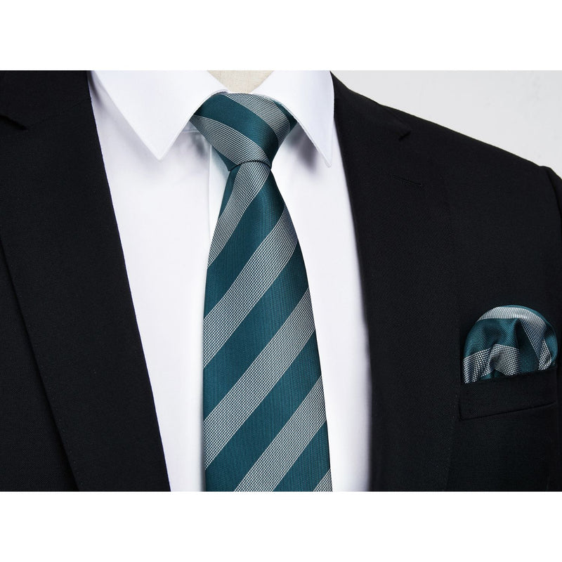 Stripe Tie Handkerchief Set - 28 BLUE/GREY