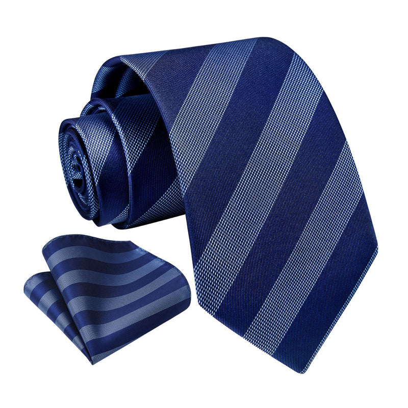 Stripe Tie Handkerchief Set - 27 NAVY BLUE