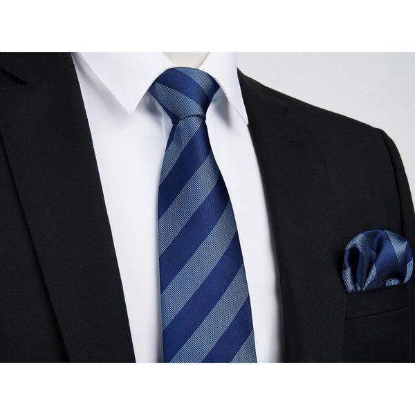 Stripe Tie Handkerchief Set - 27 NAVY BLUE