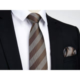 Stripe Tie Handkerchief Set - 29 BROWN/GREY