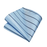 Stripe Tie Handkerchief Cufflinks - A012-LIGHT BLUE