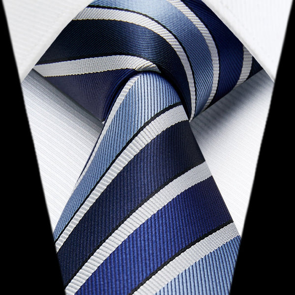 Stripe Tie Handkerchief Set - 35 BLUE/NAVY