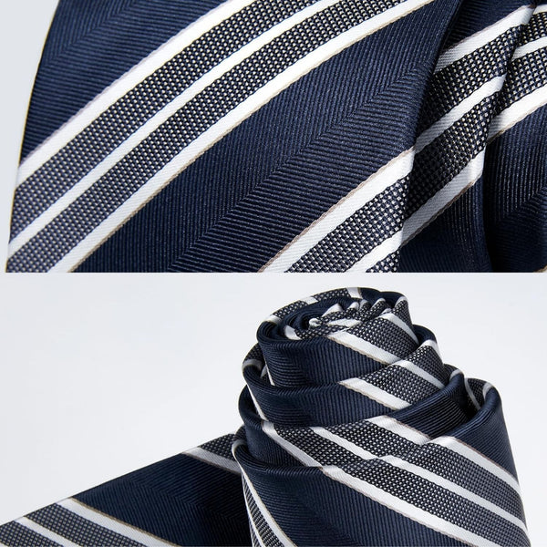 Stripe Tie Handkerchief Set - 44 NAVY BLUE/WHITE