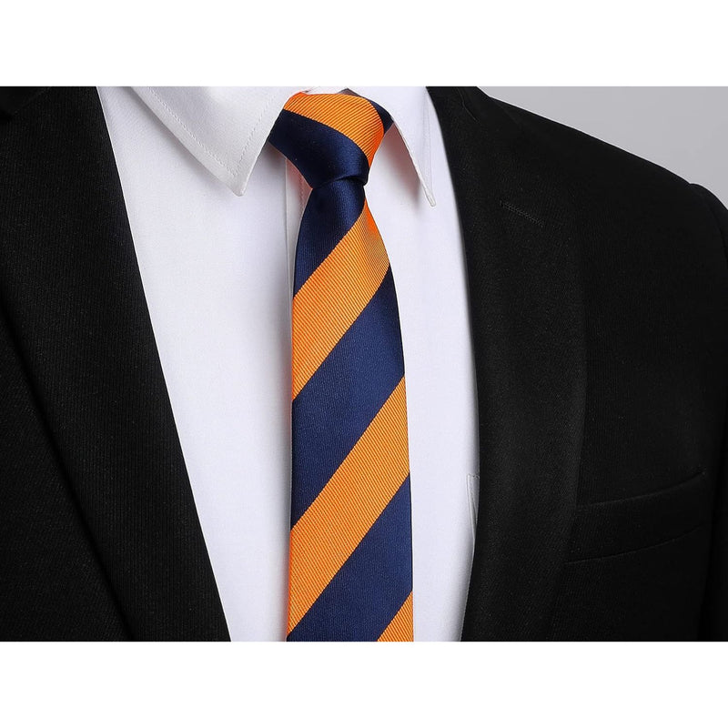 Stripe 2.17' Skinny Formal Tie - D- ORANGE/NAVY