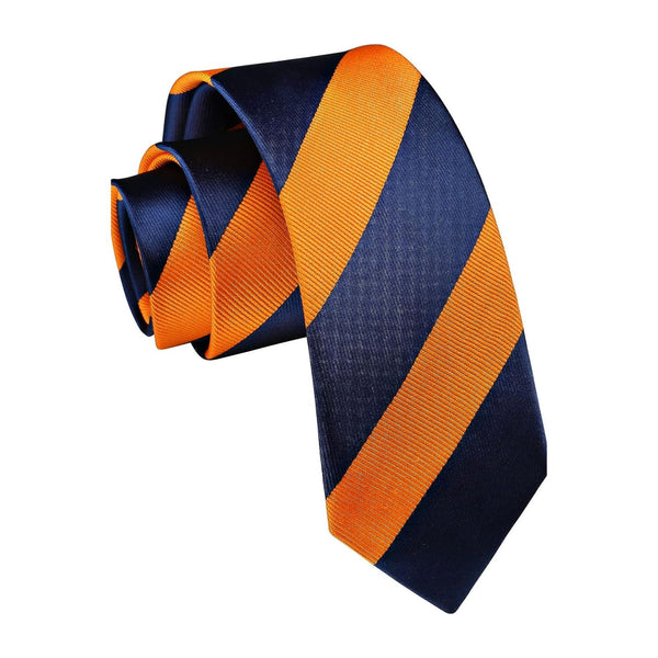 Stripe 2.17' Skinny Formal Tie - D- ORANGE/NAVY