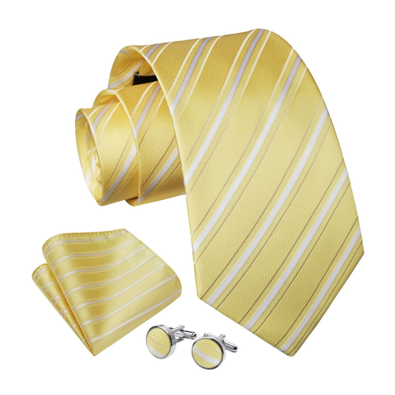 Stripe Tie Handkerchief Cufflinks - YELLOW