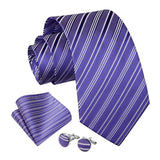 Stripe Tie Handkerchief Cufflinks - PURPLE