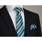 Stripe Tie Handkerchief Cufflinks - TURQUOISE