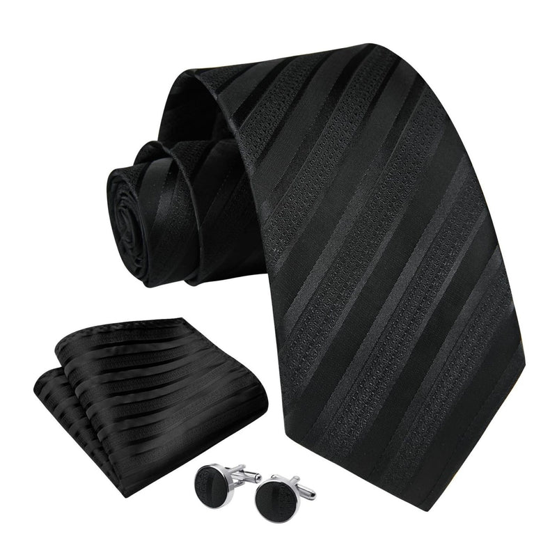 Stripe Tie Handkerchief Cufflinks - BLACK