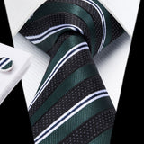 Stripe Tie Handkerchief Cufflinks - C-02 GREEN BLACK