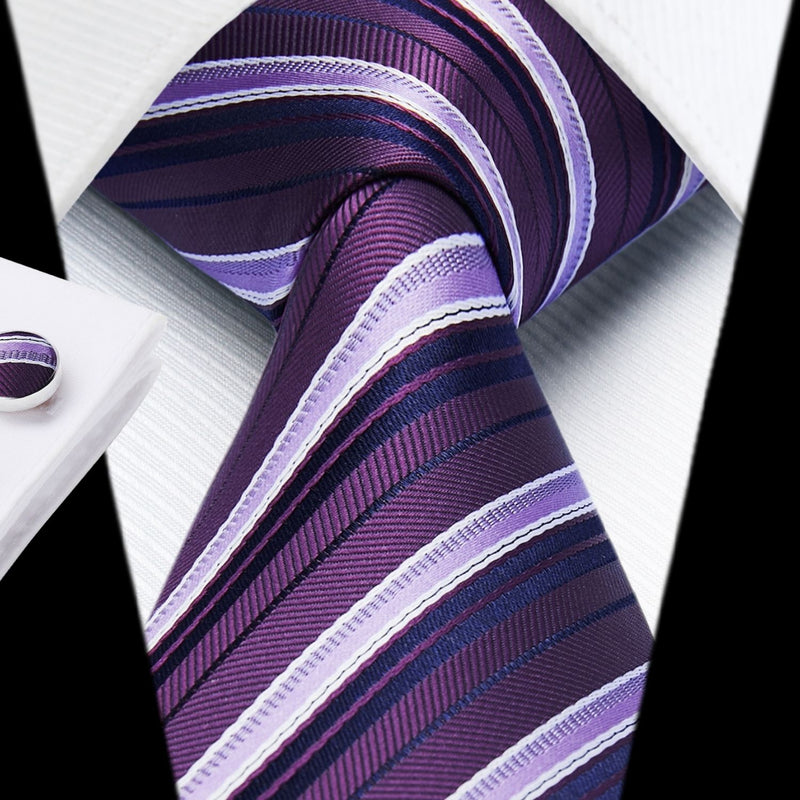 Stripe Tie Handkerchief Cufflinks - PURPLE-1