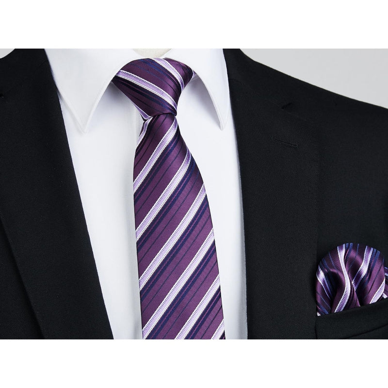 Stripe Tie Handkerchief Cufflinks - PURPLE-1