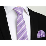 Stripe Tie Handkerchief Cufflinks - LIGHT PURPLE