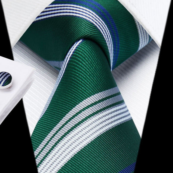 Stripe Tie Handkerchief Cufflinks - GREEN WHITE