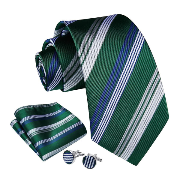 Stripe Tie Handkerchief Cufflinks - GREEN WHITE