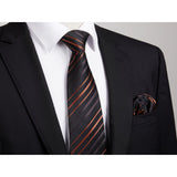 Stripe Tie Handkerchief Cufflinks - BLACK ORANGE