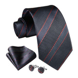 Stripe Tie Handkerchief Cufflinks - BLACK RED