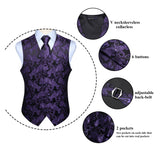 Paisley Vest Tie Handkerchief Set - PURPLE & BLACK