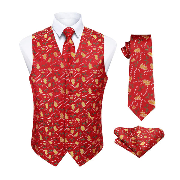 Christmas 3pc Suit Vest - RED-TREE