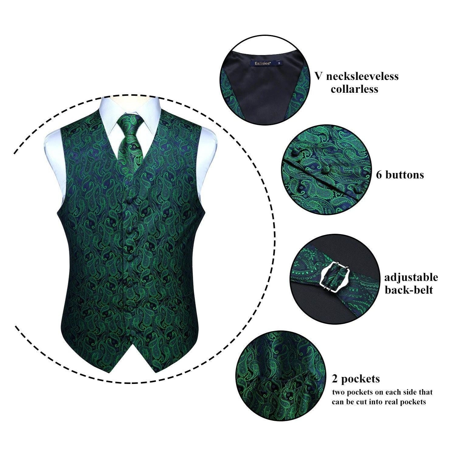 Paisley Vest Tie Handkerchief Set - GREEN/PURPLE
