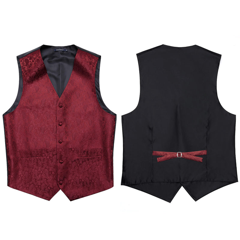 Paisley 3pc Suit Vest Set - C WINE RED
