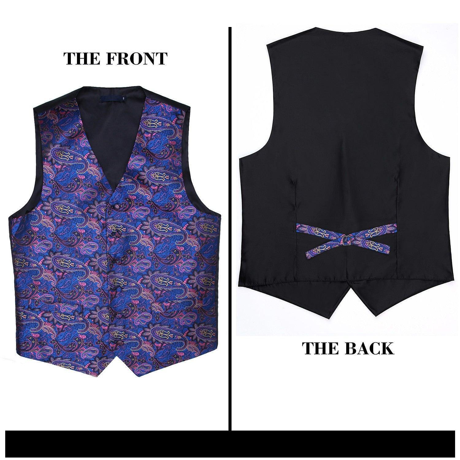 Paisley Vest Tie Handkerchief Set - BLUE & PINK