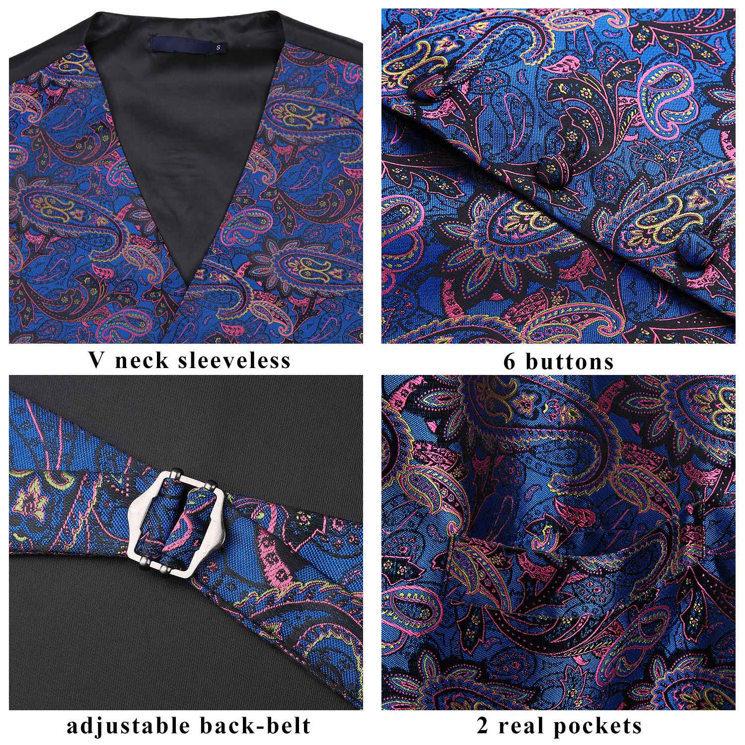 Paisley Vest Tie Handkerchief Set - BLUE & PINK