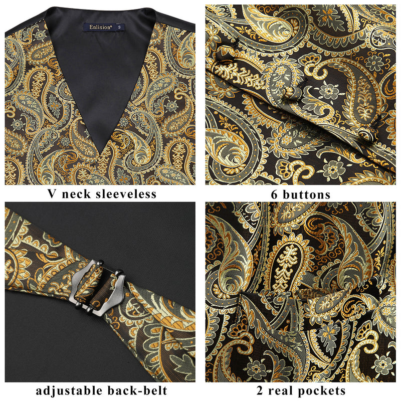 Paisley Vest Tie Handkerchief Set - GOLD