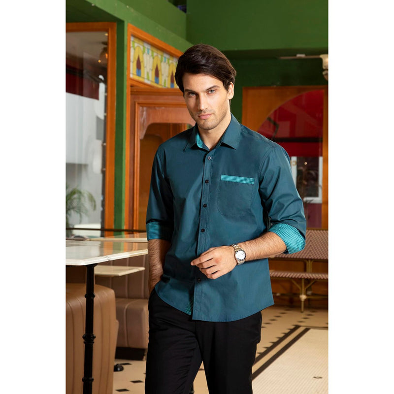 Casual Formal Shirt with Pocket - GREEN