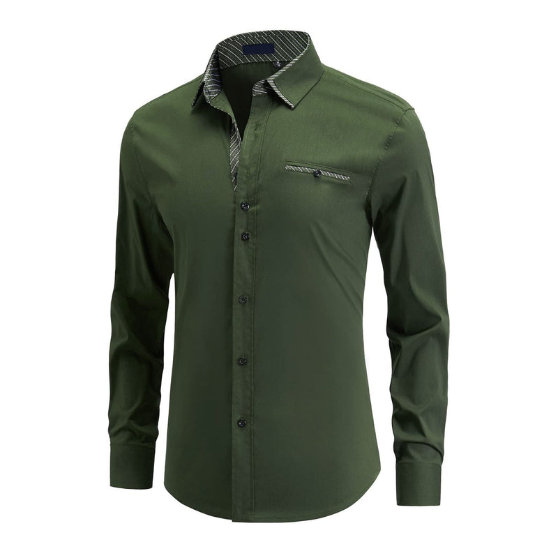 Casual Formal Shirt with Pocket - GREEN