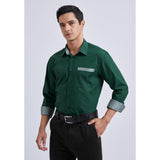 Men's Patchwork Dress Shirt with Pocket - 02-GREEN-1