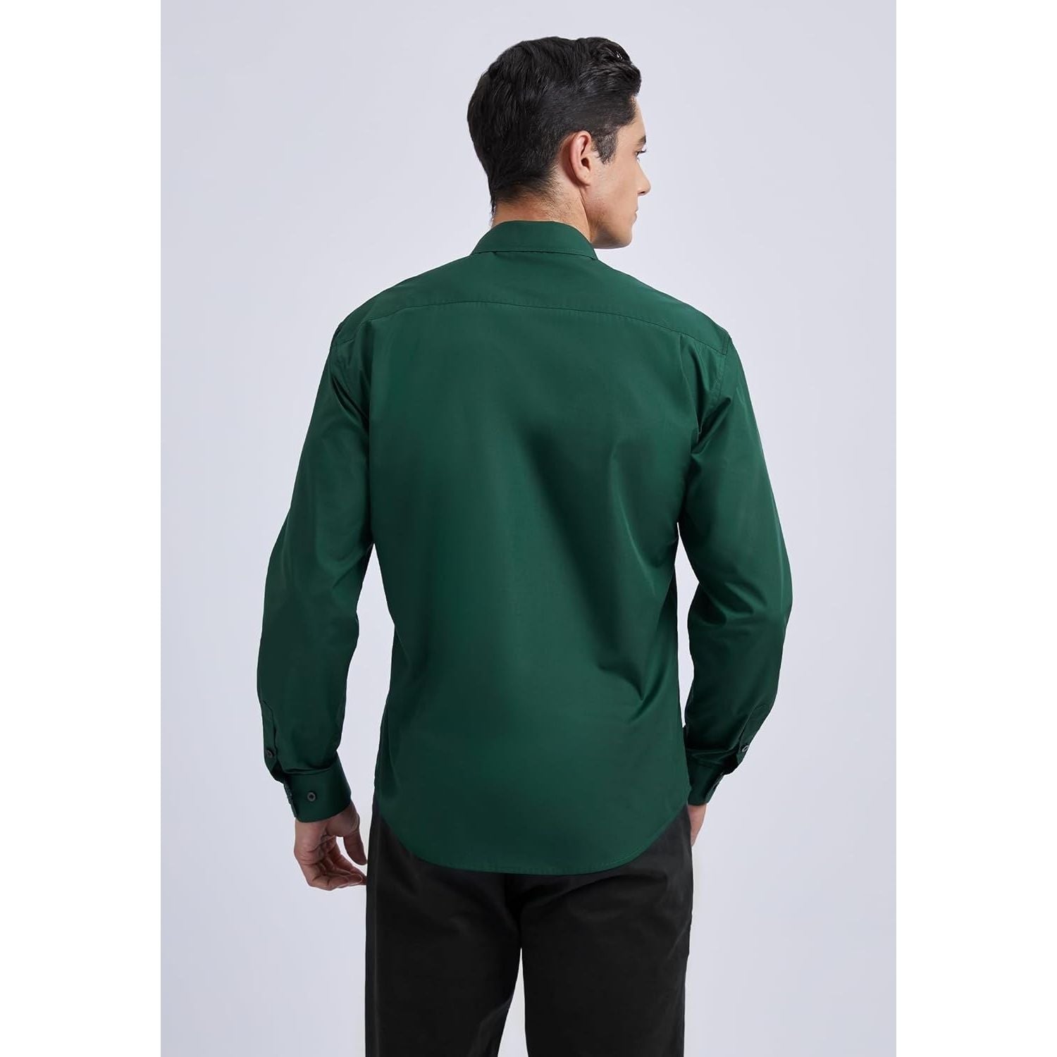 Men's Patchwork Dress Shirt with Pocket - 02-GREEN-1