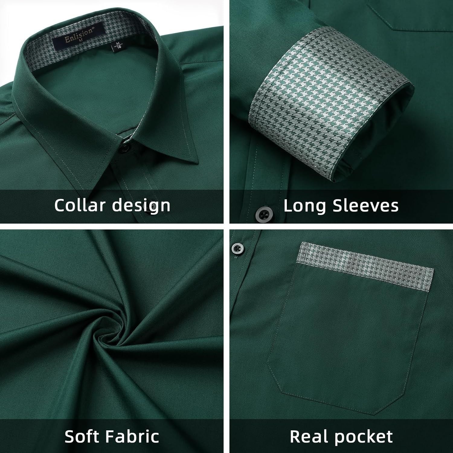 Men's Patchwork Dress Shirt with Pocket - 02-GREEN-1