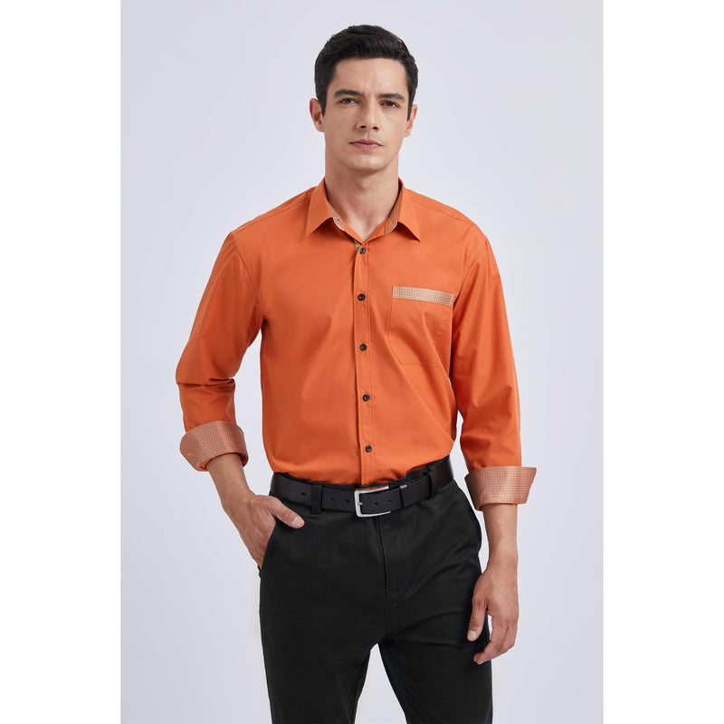 Casual Formal Shirt with Pocket - ORANGE