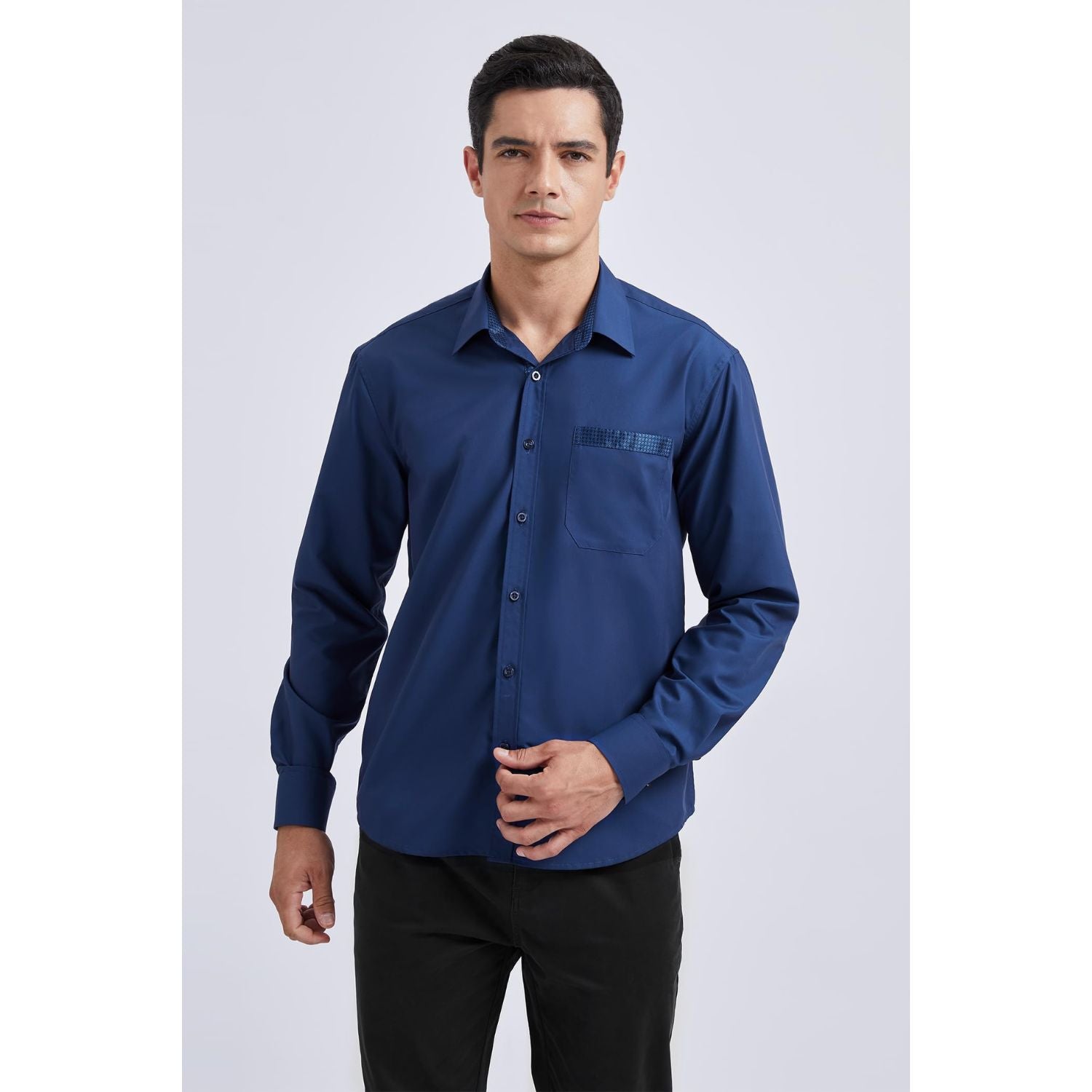 Casual Formal Shirt with Pocket - BLUE