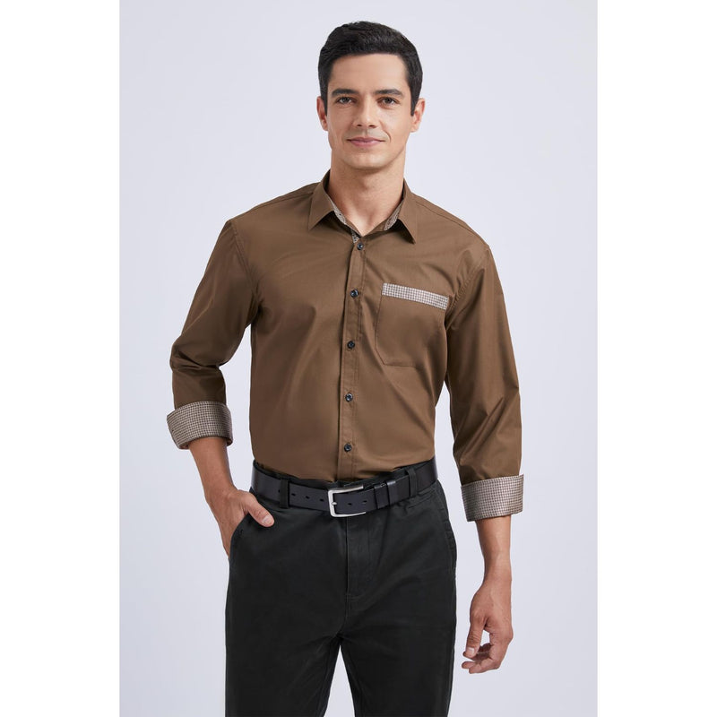 Casual Formal Shirt with Pocket - BROWN