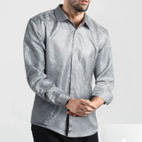 Men's Long Sleeve Shirt With Printing - 06-WHITE SILVER