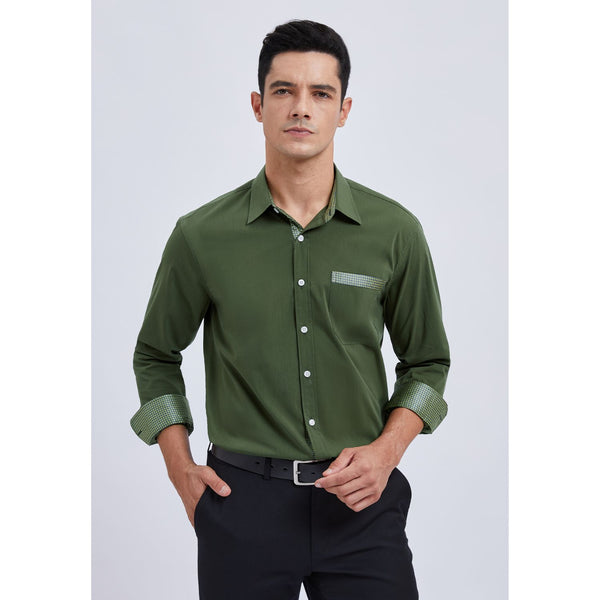 Casual Formal Shirt with Pocket - GREEN