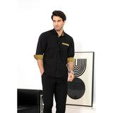 Men's Patchwork Dress Shirt with Pocket - 04-BLACK GOLD