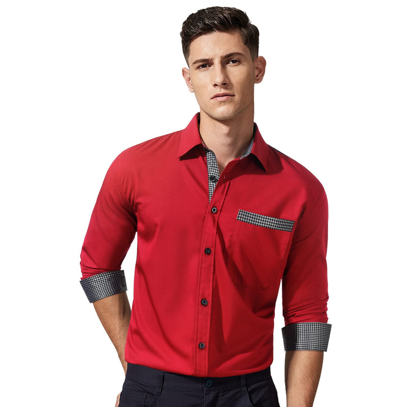 Casual Formal Shirt with Pocket - RED