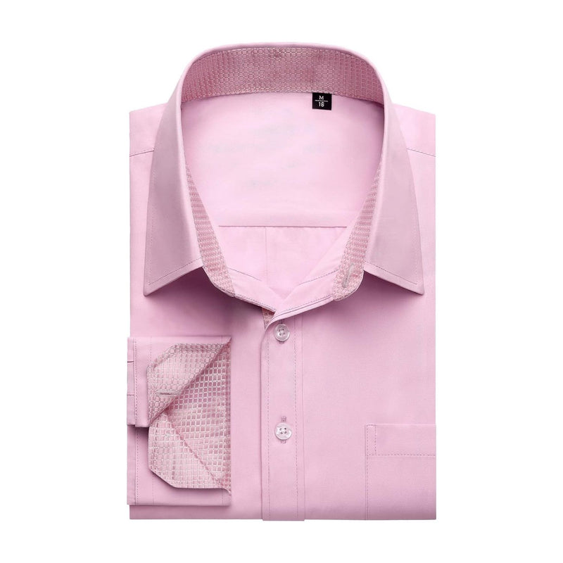 Men's Patchwork Dress Shirt with Pocket - C2-PINK