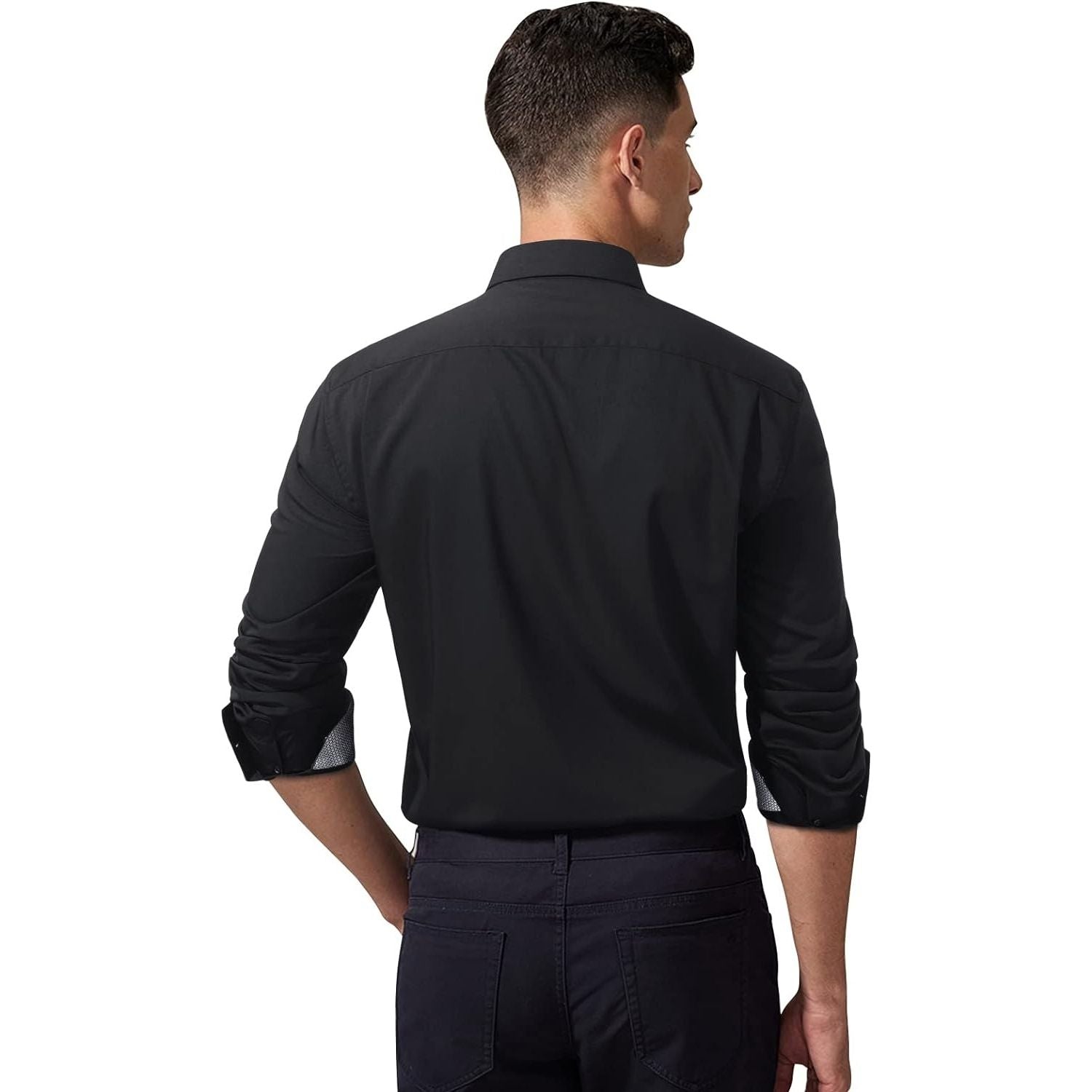 Men's Patchwork Dress Shirt with Pocket - A2-BLACK