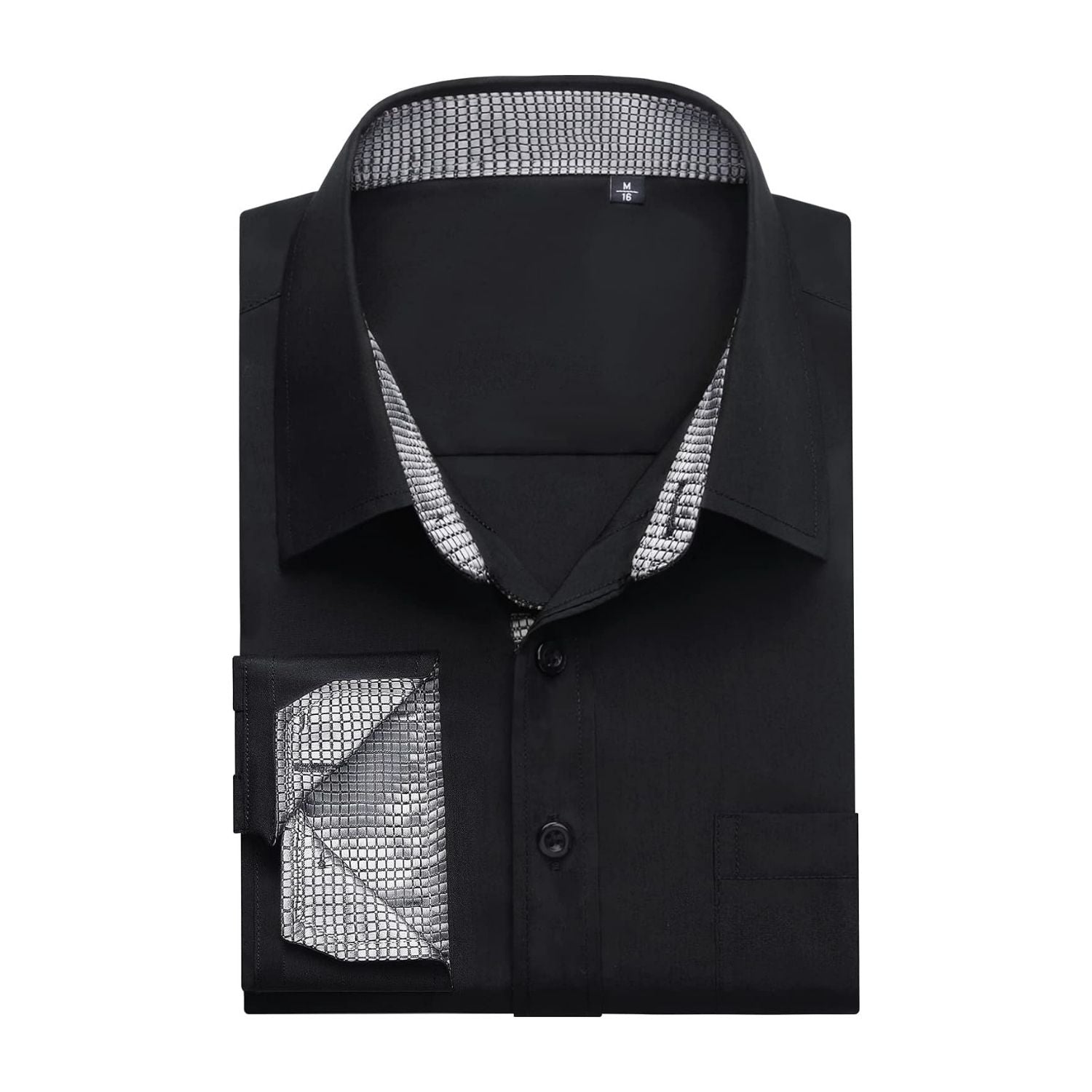 Men's Patchwork Dress Shirt with Pocket - A2-BLACK