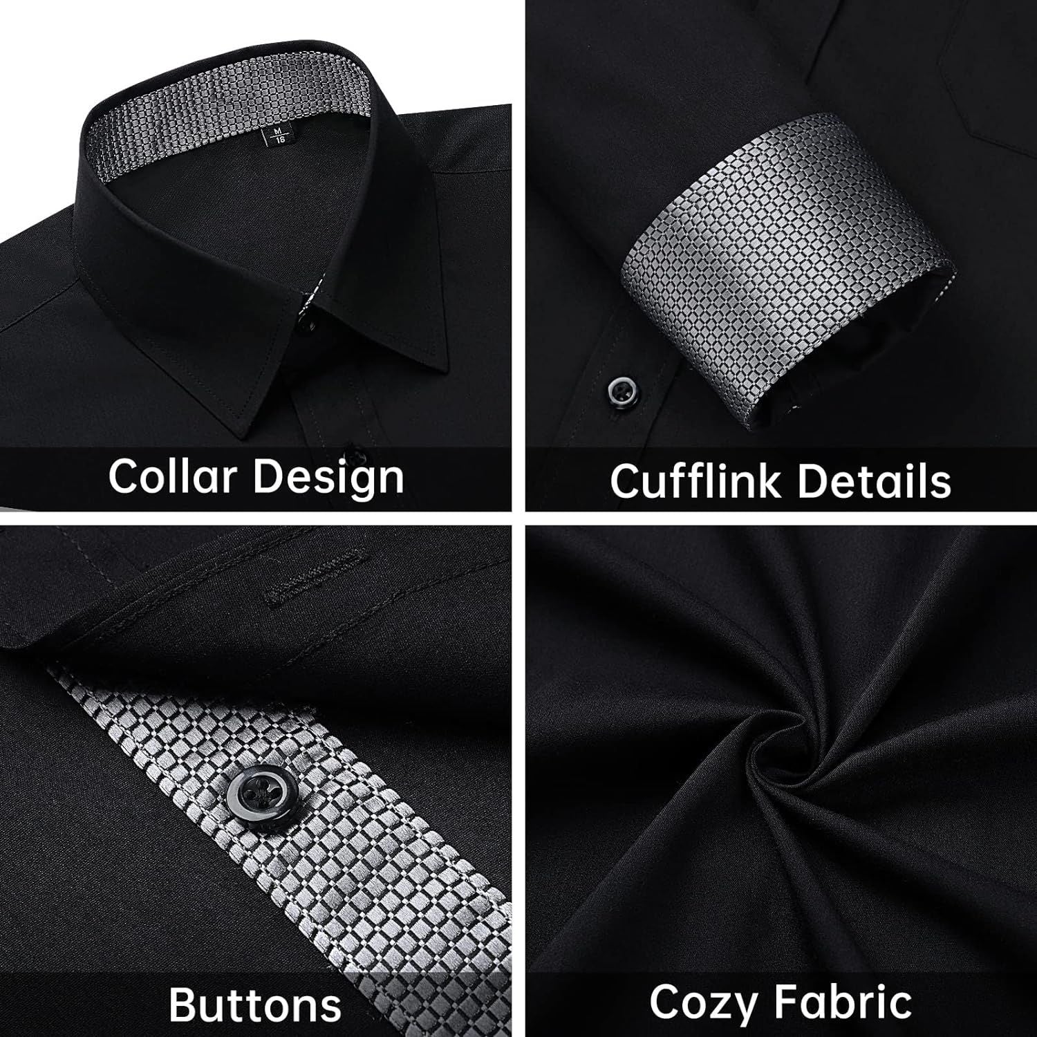 Men's Patchwork Dress Shirt with Pocket - A2-BLACK